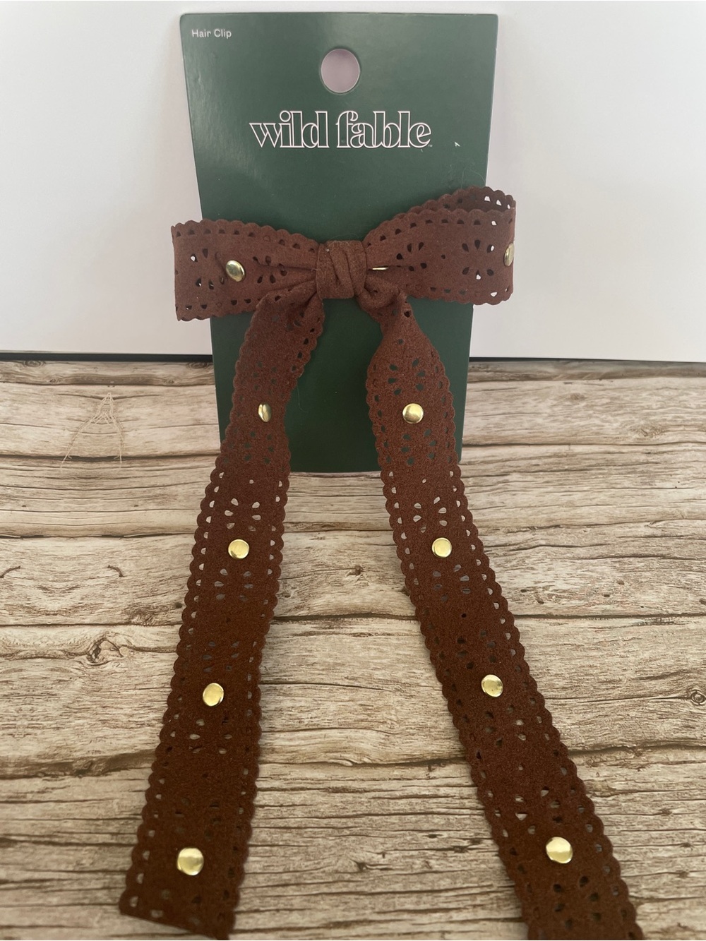 Wild Fable Brown Scalloped Bow Hair Clip with Gold Studs